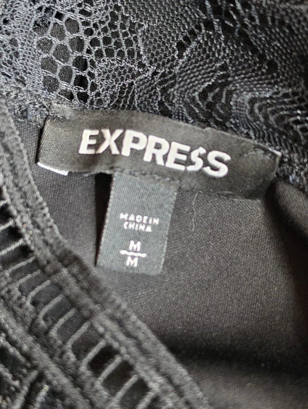 Express Black Lace Illusion Sheath Cocktail Dress Flutter Sleeve Medium M